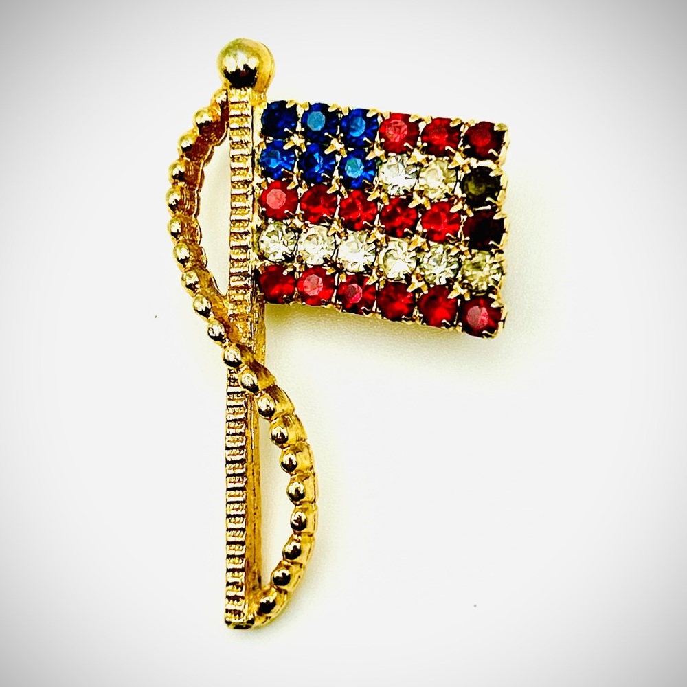 Vintage USA Rafaelian Pin Rhinestone American Flag Election Day July 4th Brooch